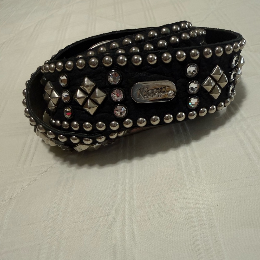 Kippys Black Studded Leather Belt with Crystal Accents